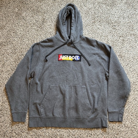 Nike Other - Nike Just Do It Multicolor Logo Men's Hoodie Sweatshirt Size XLarge Grey Gray